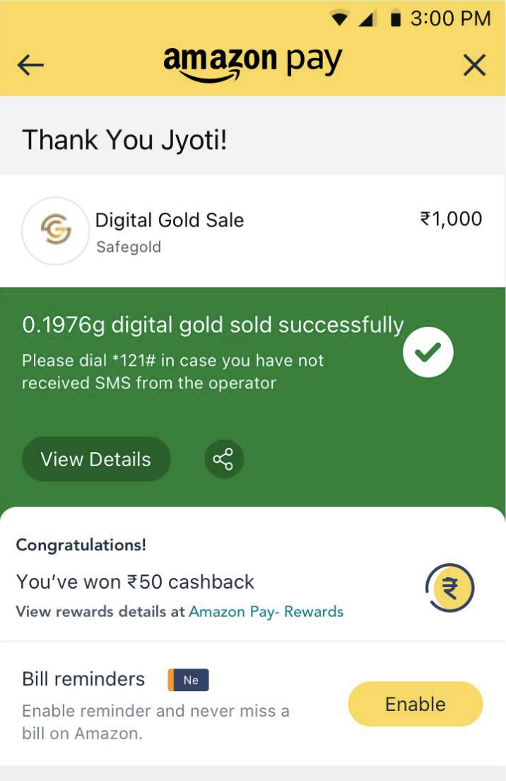 Digital gold sale Thank You page