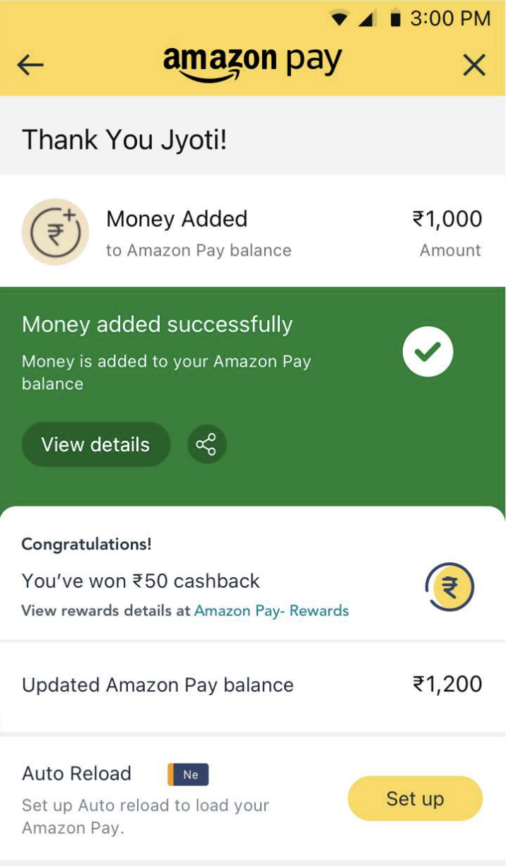 Money added Thank You page