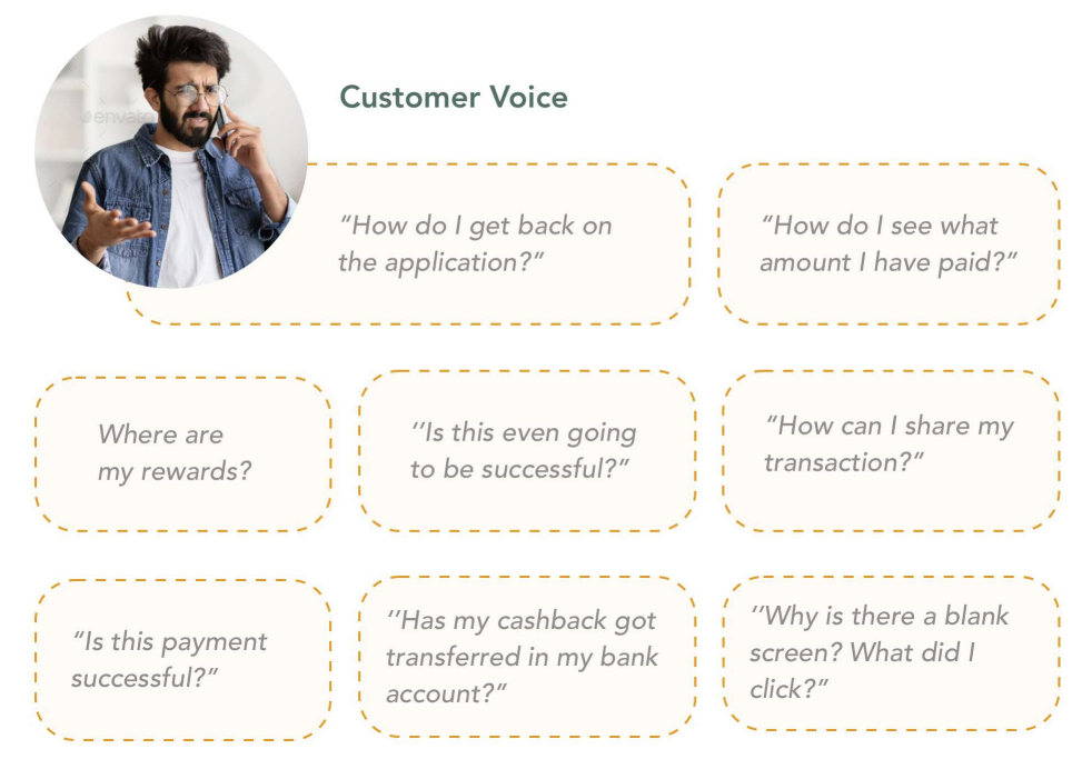 Customer voice feedback showing user quotes about payment experience