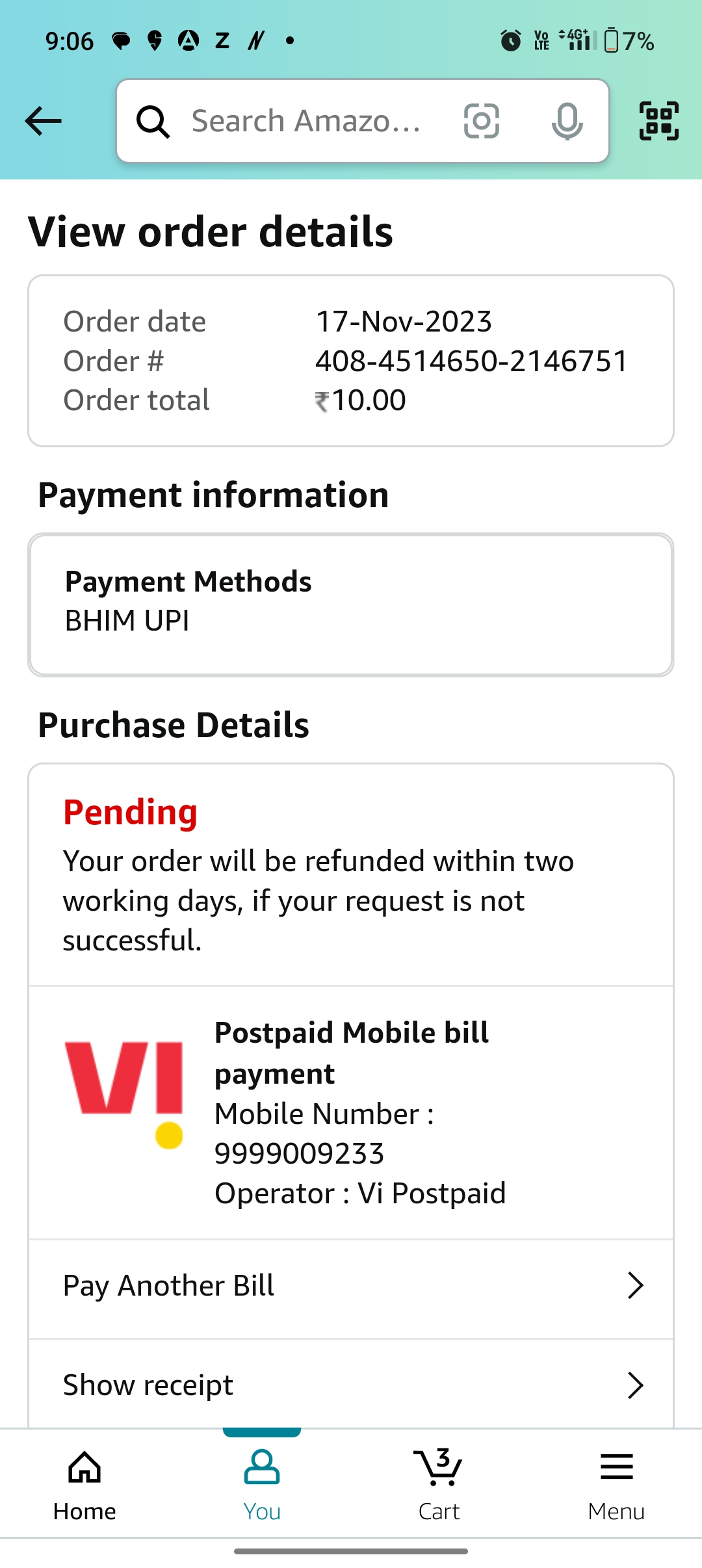Order status interface