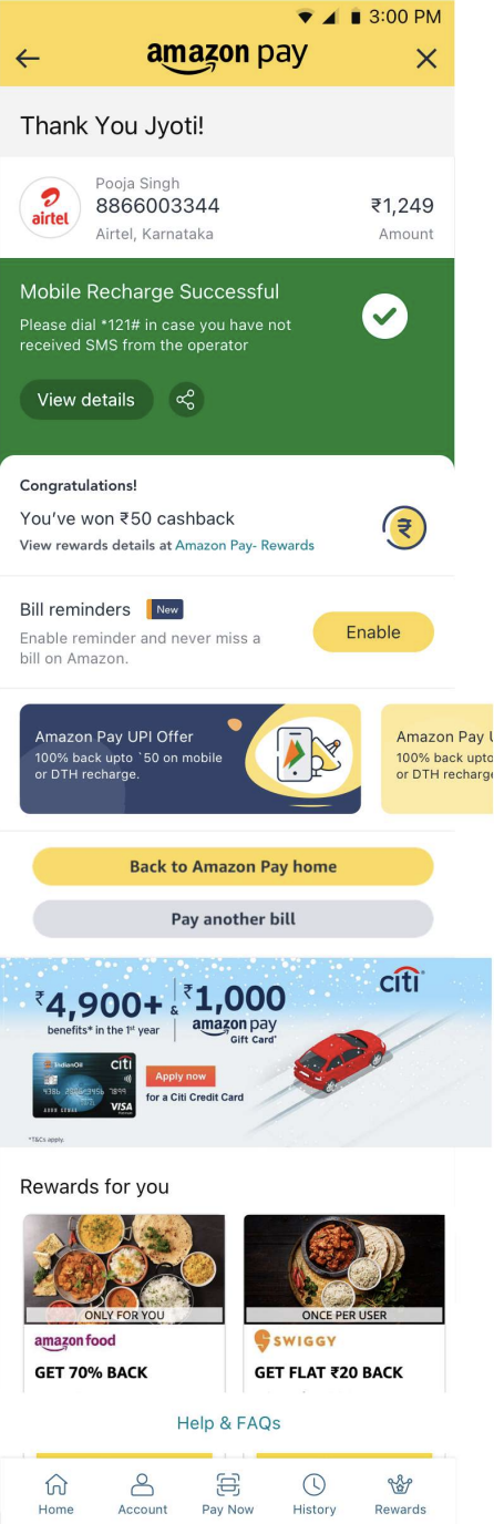 Stable Thank You Page showing collapsed drawer experience with rewards, recommendations, and next best actions