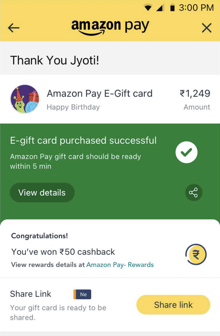 Gift card purchase Thank You page