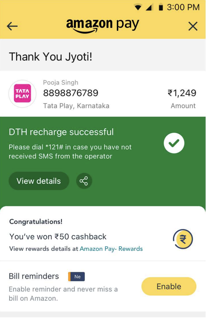 DTH recharge Thank You page