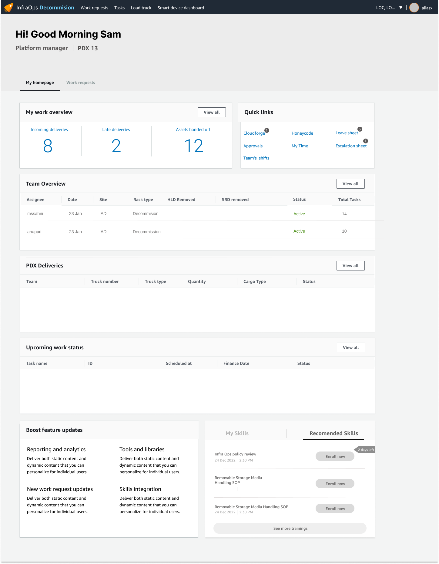 Labor force manager homepage design wireframe