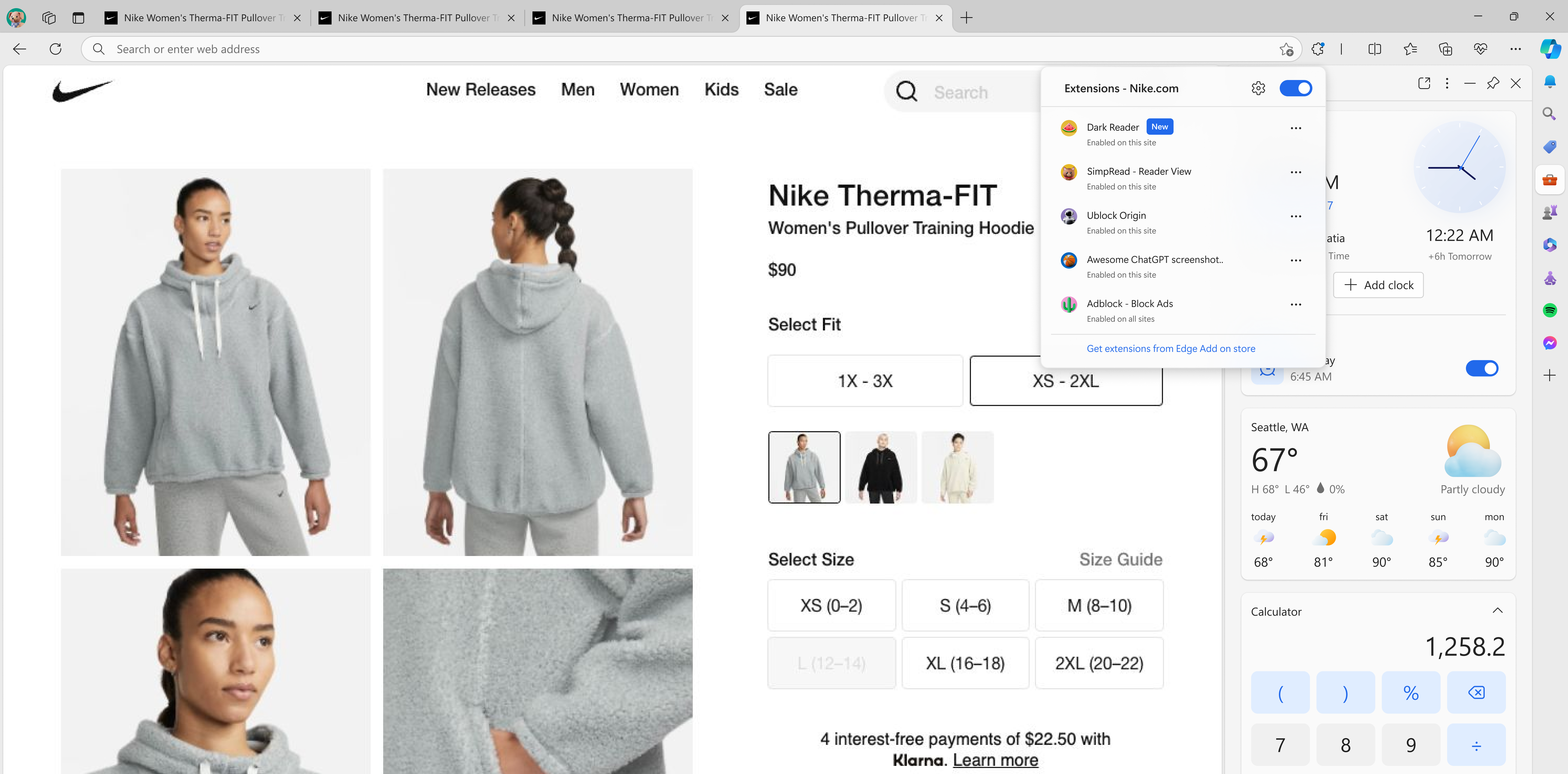 Extension hub surface alternate view with site context and extension management