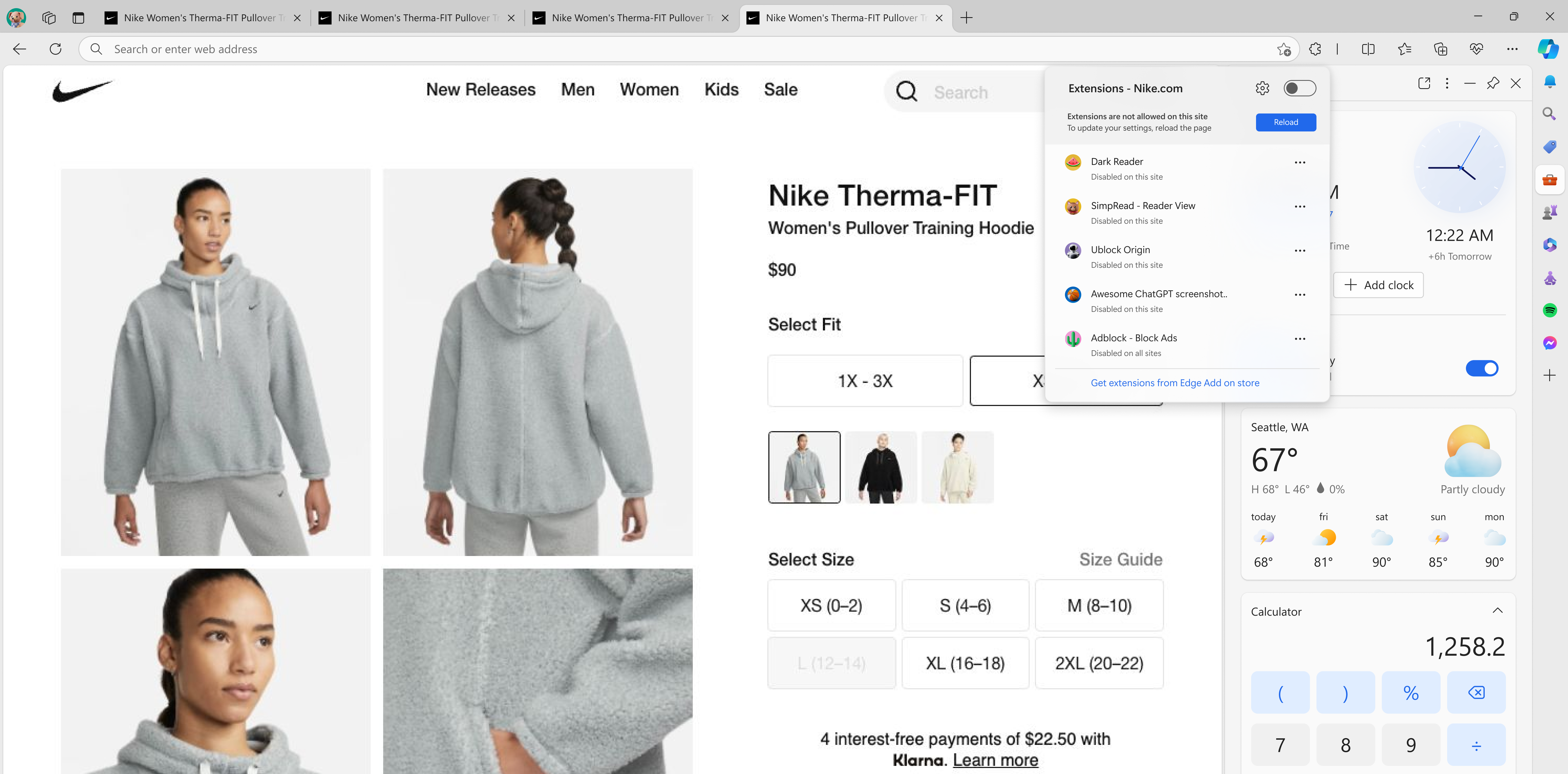 Reload interaction on hub surface - State 1 showing extension management options